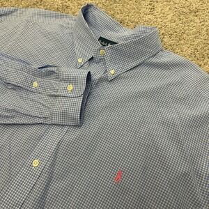 Ralph Lauren Button Down Shirt 3XB Blue Gingham Classic Fit Long‎ Sleeve Cotton